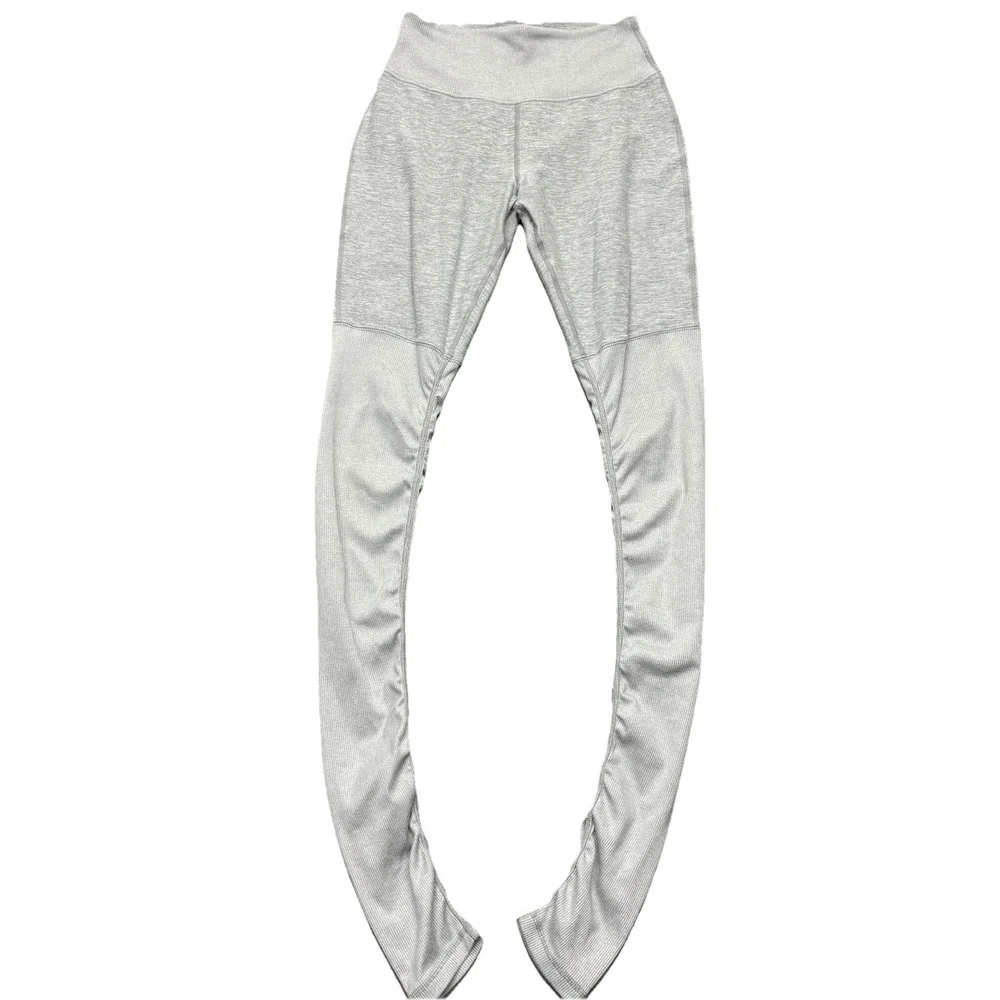 Alo Yoga Goddess Leggings Womens Size Small Heather Gray Ribbed Athleisure‎